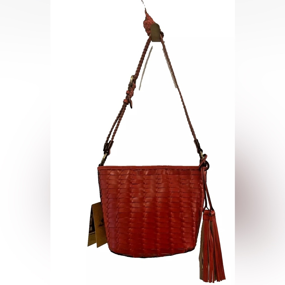 Patricia Nash Woven Leather Valbella Zip Crossbody Bag Bright Coral NWT - Picture 5 of 14